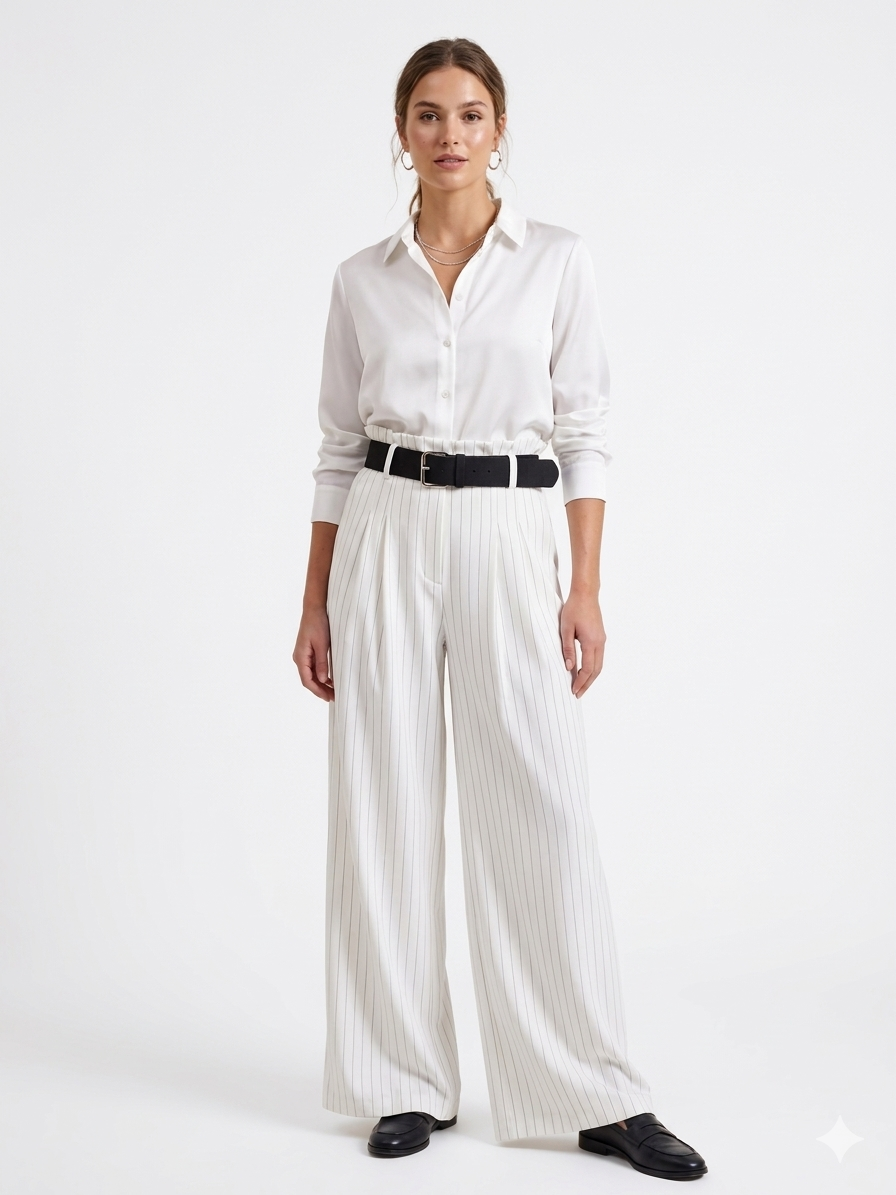 White Pinstripe Paperbag παντελόνα