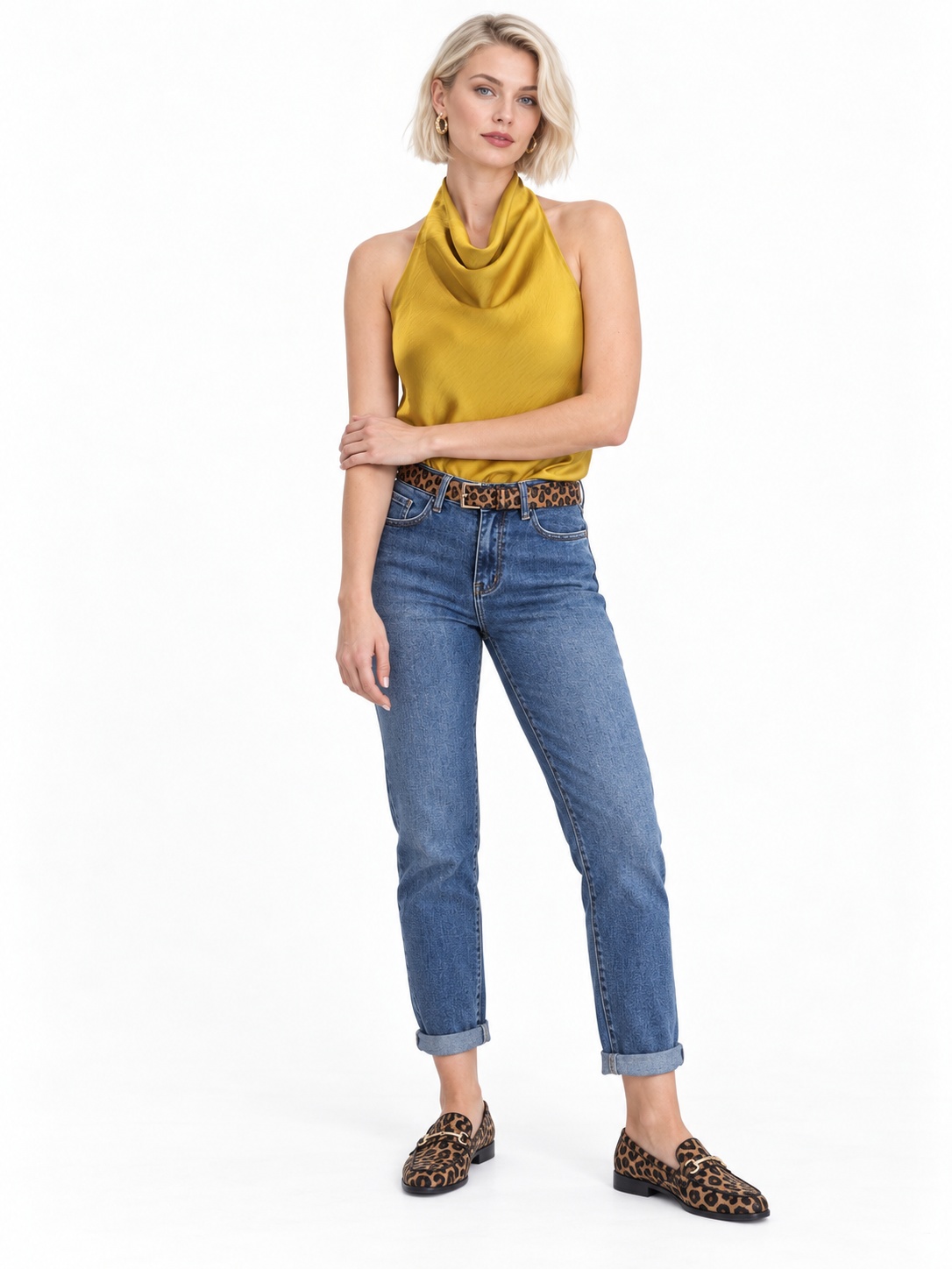STRAIGHT LEG DENIM WITH LEOPARD BELT