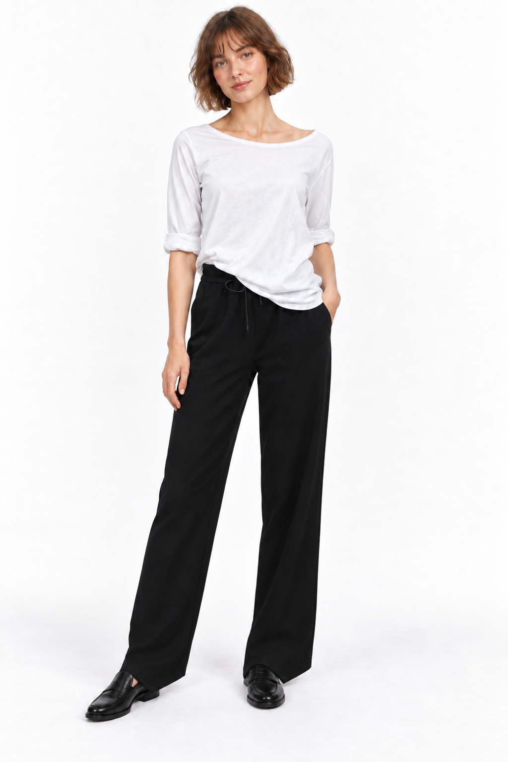 WIDE LEG PANTS WITH DRAWSTRING WAIST