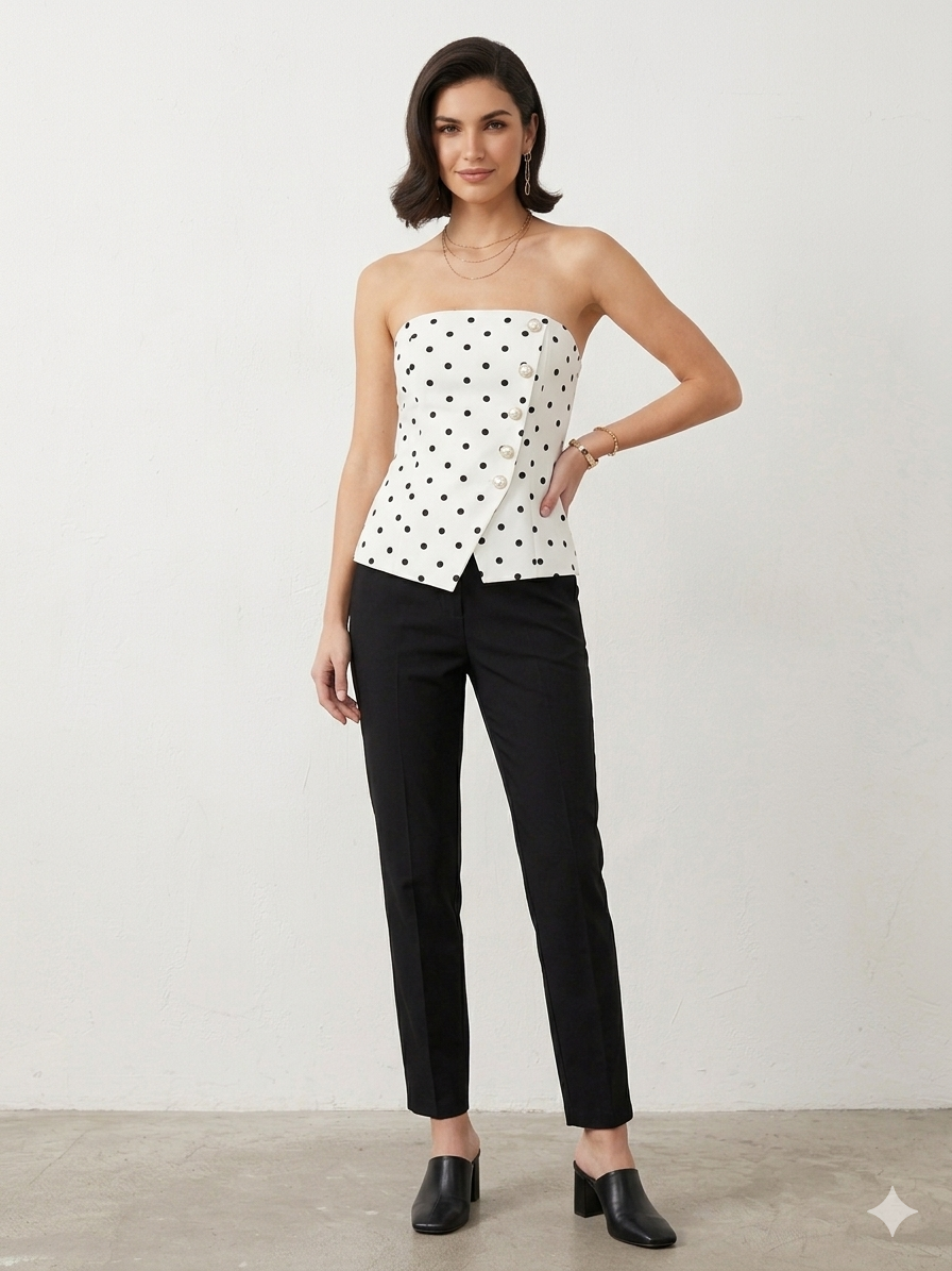 Polka Dot Strapless Corset with Pearl Detail τοπ