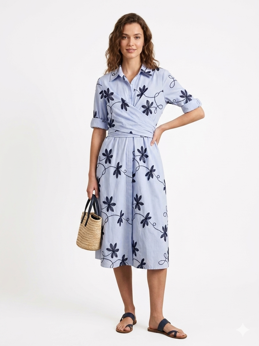 Botanical Blue Wrap Midi φόρεμα 