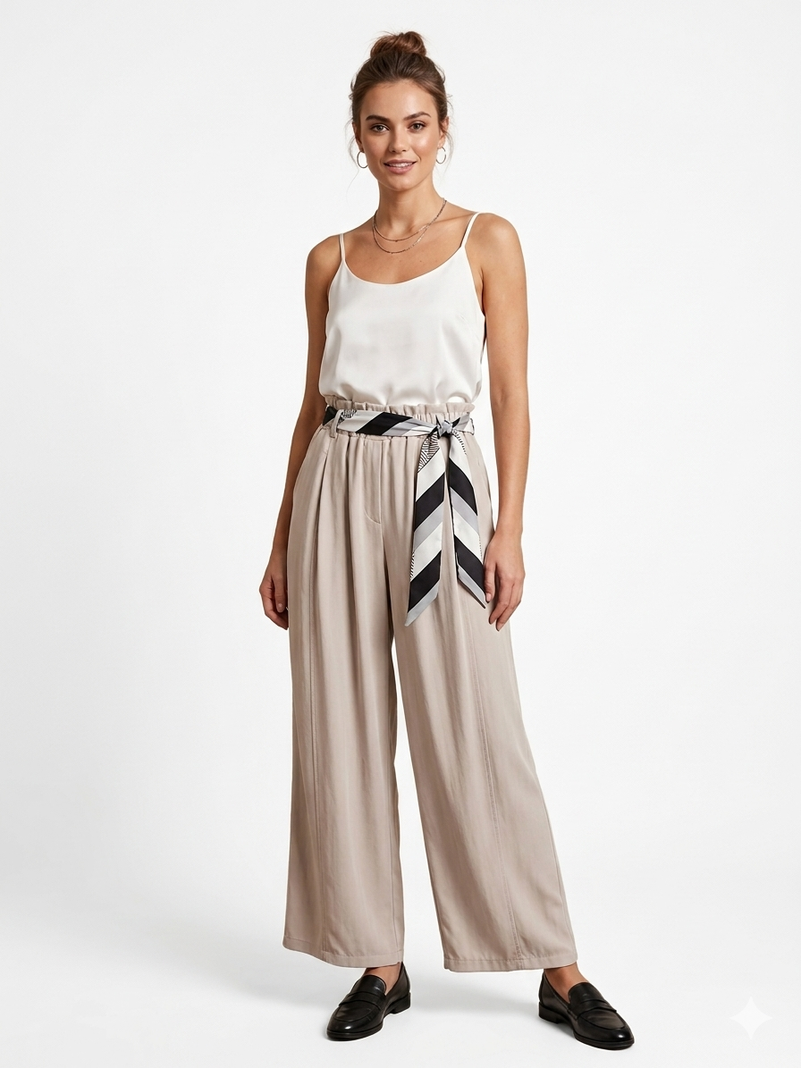 Chic Sand Παντελόνα με Ελαστική Μέση & Ζώνη-Μαντήλι