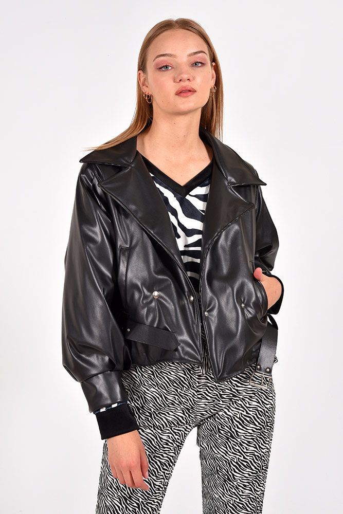 Bomber  δερματίνη jacket με ζώνη