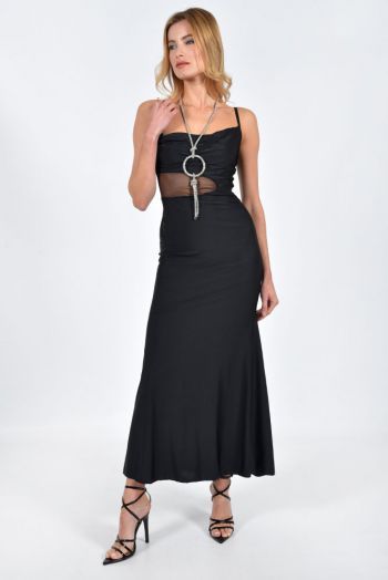 Maxi φόρεμα lycra με διαφάνεια μαύρο