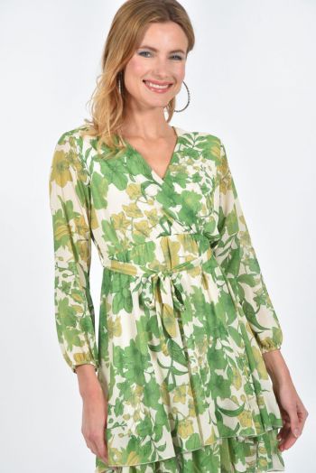Φόρεμα πράσινο φλοράλ με βολάν