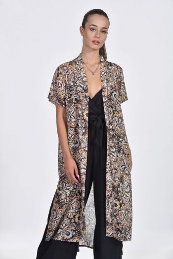 Floral kimono με κοντό μανίκι