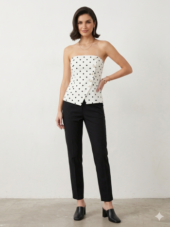 Polka Dot Strapless Corset with Pearl Detail τοπ