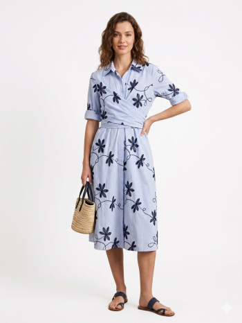 Botanical Blue Wrap Midi φόρεμα 