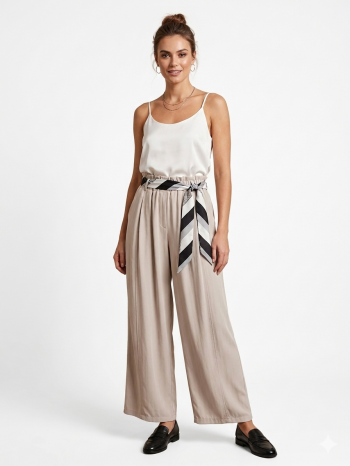 Chic Sand Παντελόνα με Ελαστική Μέση & Ζώνη-Μαντήλι