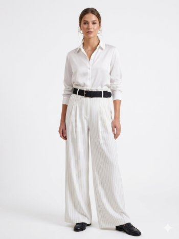 White Pinstripe Paperbag παντελόνα