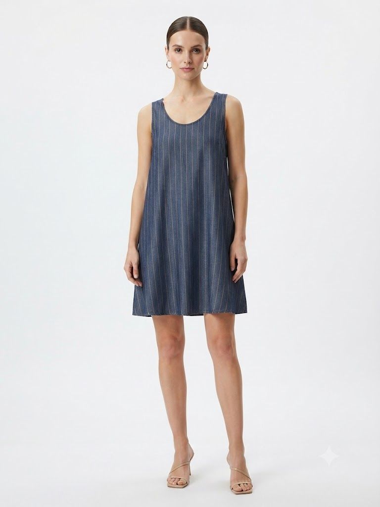 Denim-Look Pinstripe Dress Φωτογραφία από Denim-Look Pinstripe Dress