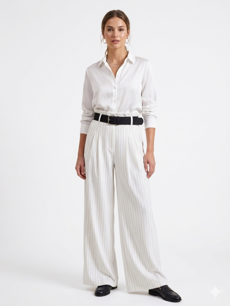 White Pinstripe Paperbag παντελόνα Φωτογραφία από White Pinstripe Paperbag παντελόνα