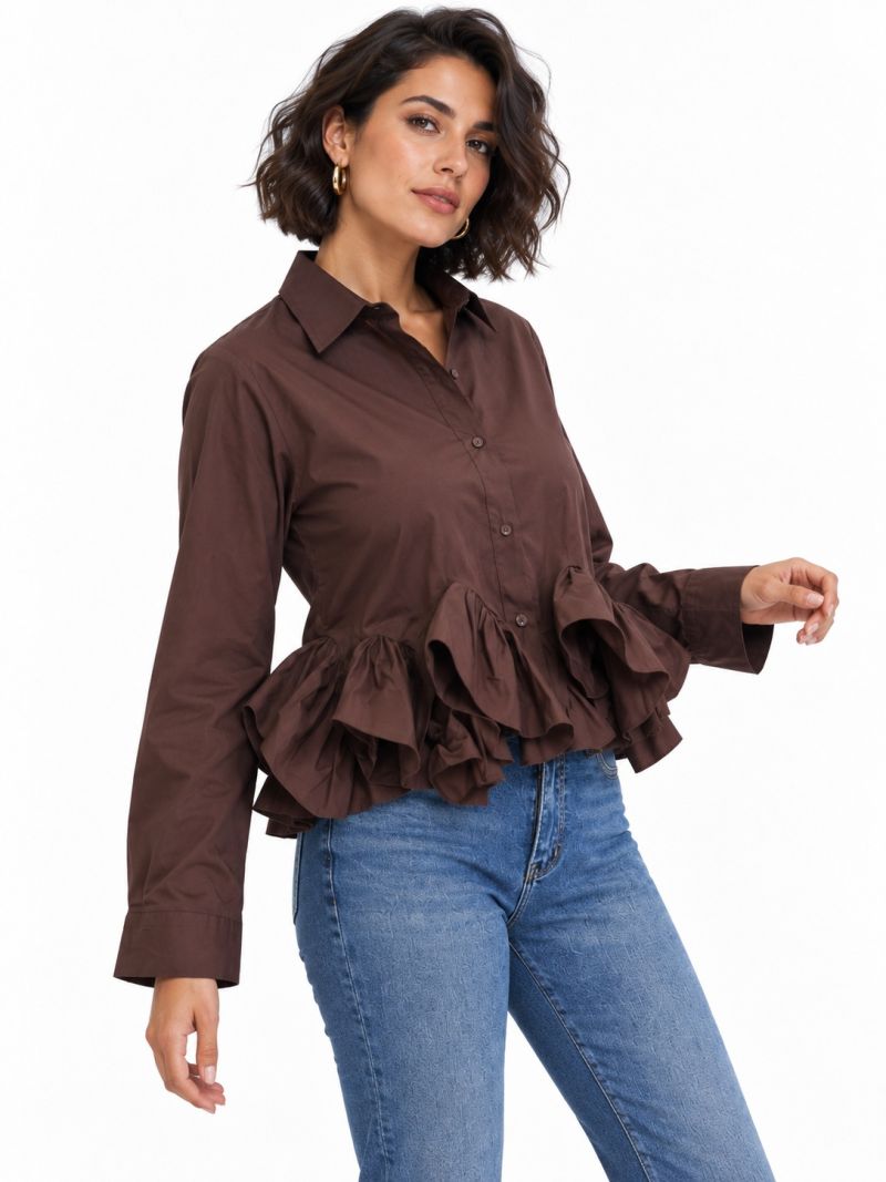 BROWN RUFFLED SHIRT Φωτογραφία από BROWN RUFFLED SHIRT